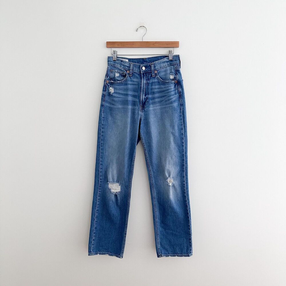 Gap Loose High Rise Jeans Medium Wash Distressed Straight Leg Size 27 / 4
